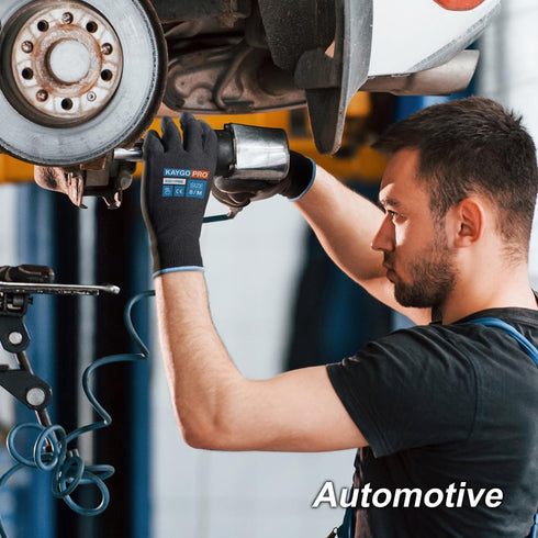 KAYGO Safety Work Gloves PU Coated for Men and Women- KG11PB,12 Pairs,Seamless Knit Glove with Two Fingers Touchscreen,Ideal for General Duty Work...