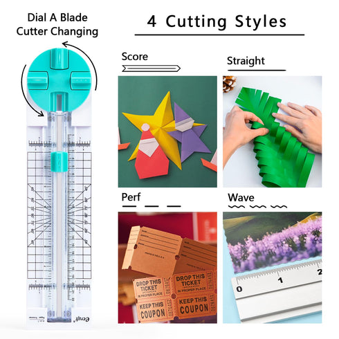 Paper Trimmer Craft Paper Cutter: 4 Style multi-function Scrapbooking Tool with Dial Blades of Straight,Wave,Dotted,perforated,Creasing for Cuttin...