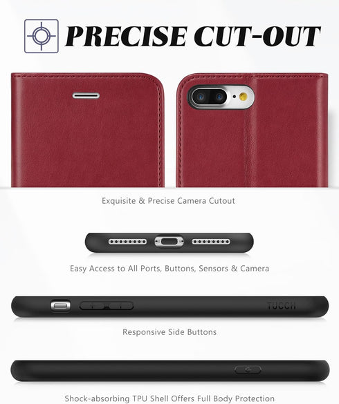 TUCCH Wallet Case for iPhone 8 Plus/iPhone 7 Plus, Magnetic Closure Card Slots Money Pouch, Stand PU Leather Purse Cover Flip Book [TPU Interior C...