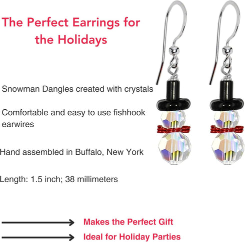 Body Candy Handcrafted Snowman Holiday Earrings Created with Crystal for Women, Mother, Friend, Wife...