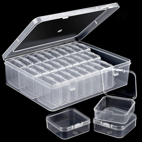 Small Bead Organizers, 31 Pieces Plastic Storage Cases Mini Clear Bead Storage Containers Boxes with Hinged Lid and Large Rectangle Organizing Box...