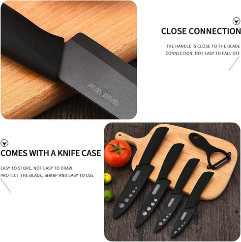 Ceramic Knife, Ceramic Knife Set with Protective Cover, Kitchen Knife Set with 4-Piece Knife and 1 Peeler, Chef's Knife Sets for Meat, Fruit, Vege...