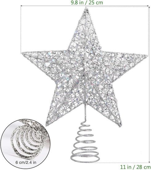 Christmas Tree Topper Star, Callenbach Led Metal Star Light Up Xmas Decorations Christmas Tree Bow Top Lighted Glitter Ornaments 10 inches Silver...