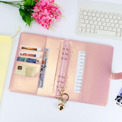 A5 PU Leather Cotton-Padded Binder 6-Ring Notebook Binder Cover with Gold Keychain for A5 Filler Paper, Refillable A5 Personal Planner Budget Bind...