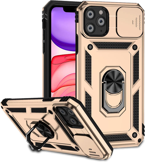 Hitaoyou iPhone 11 Pro Max Case with Camera Cover & Kickstand - Military Grade Shockproof Heavy Duty Protective Magnetic Case, Gold...