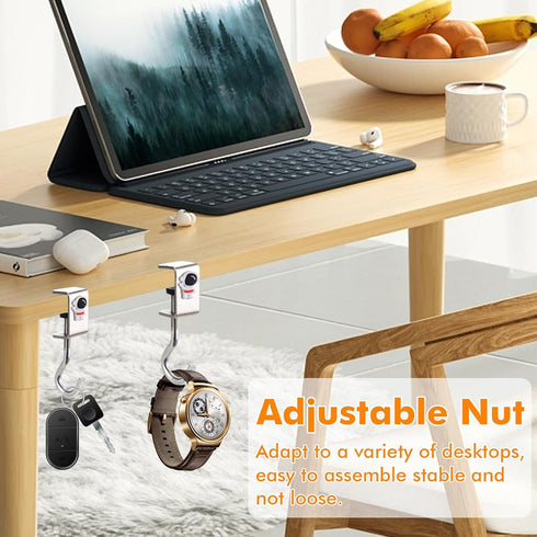 Desk Hooks, 2 Pieces Nail Free Storage Hook, Space Organizer Headset Stand, Under Desk Hook Mount, Rust Resistant Table Hook, Student Work Desk St...