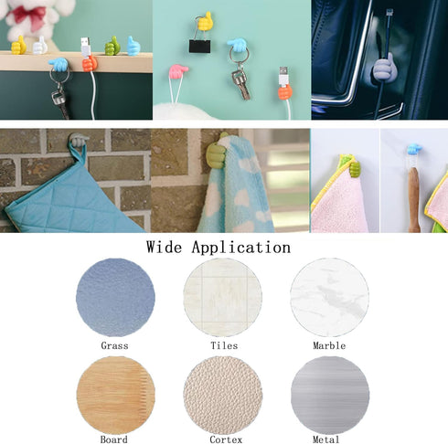 Thumb Wall Hooks for Hanging, 14pcs Self Adhesive Thumb Cable Organizer Clips No Punching Key Hook Holder Wall Hangers, Multifunctional Nails-Free...
