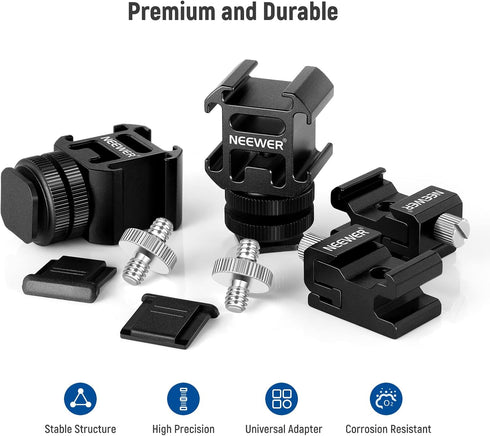 NEEWER 8 PCs Hot Shoe Mount Adapter Kit, Including Triple Cold Shoe Mount, 1/4” Screw Adapter, Flash Stand Bracket, and Hot Shoe Cover for DSLR Ca...