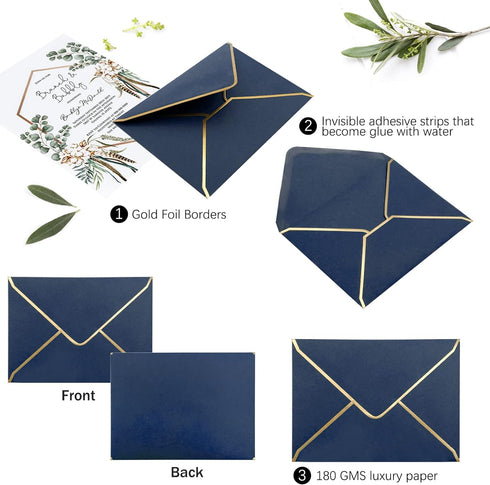 50 PCS Invitation Envelopes, 5x7 Envelopes for Invitations Blue Envelopes for 5x7 Cards A7 Luxury Envelopes Mailing Envelopes for Wedding, Graduat...