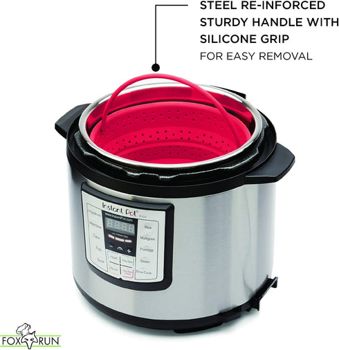 Fox Run Collapsible Silicone Steamer Basket Insert for Instant Pot, 6-Quart, Red...