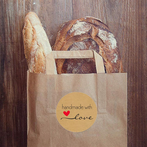 1000PCS Handmade with Love Stickers,1 Inch Small Round Brown Thank You Red Heart Baking Stickers Label Bakery Stickers for Baked Goods Packaging, ...