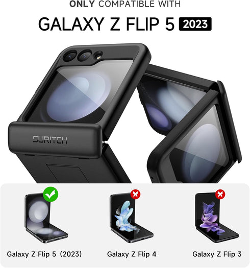 SURITCH for Samsung Galaxy Z Flip 5 Case with Built-in Screen Protector & Kickstand & Hinge Protection, Full-body Shockproof Protective Cover for ...
