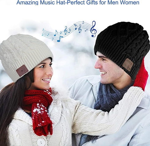 Wireless Beanie Hat Men Women Headphone Music Hat Winter Cap Stereo Headset Speaker Microphone Earphone Outdoor (White)...