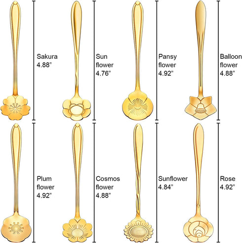 Chengu 8 Pieces Flower Coffee Tea Spoons Stainless Steel Sugar Spoons Tea Party Flower Fancy Tableware Set Stir Bar Creative Stirring Teaspoon, 8 ...