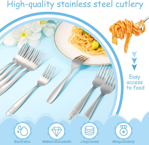 Pimoys 9-Piece Toddler Silverware Set - Stainless Steel Kids Forks & Spoons, Dishwasher Safe...