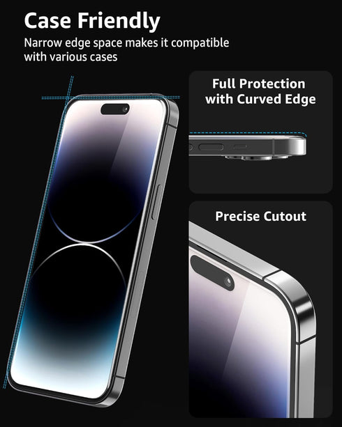 Usergrt Compatible with iPhone 14 Pro Glass Screen Protector, Fast Install with Auto Alignment Frame, Ultra Hard, Curved Edge Full Coverage Case F...