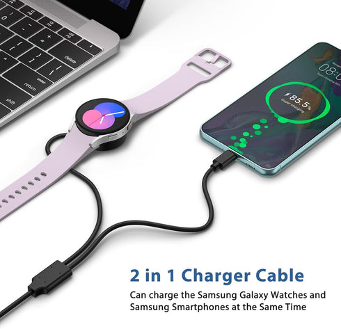 2 in 1 Samsung Watch Charger Cable Wireless Magnetic Charging Dock Compatible with Samsung Galaxy Watch 6 Classic/6/5 Pro/5/4 Classic/4/3/Active 2...