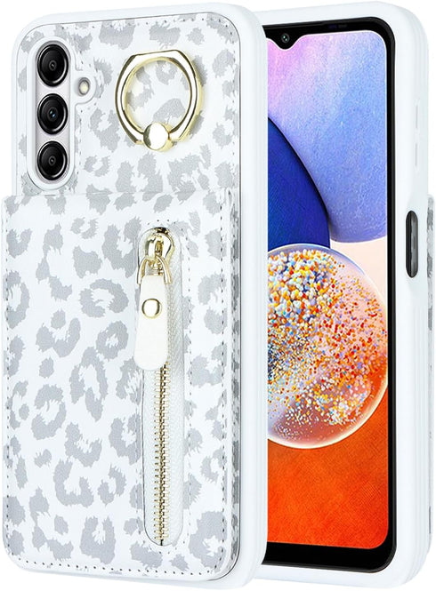 Samsung Galaxy A14 5G Case with Card Holder for Women, Samsung Galaxy A14 5G Phone Case Wallet with Credit Card with Ring Kickstand Zipper Shockpr...