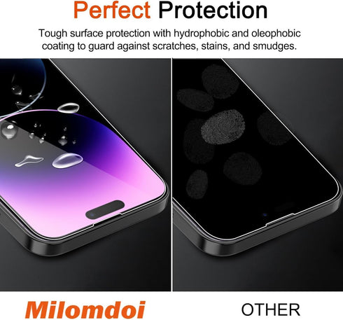 Milomdoi 3 Pack Screen Protector for Apple iPhone 14 Pro Max with 3 Pack Tempered Glass Camera Lens Protector, Ultra 9H Accessories, Case Friendly...