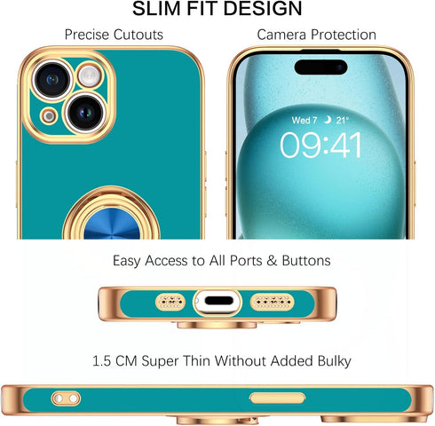 BENTOBEN Compatible with iPhone 15 Case, Phone Case iPhone 15, Slim Fit 360° Ring Holder Shockproof Kickstand Magnetic Car Mount Supported Non-Sli...