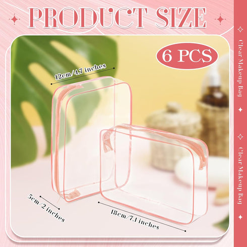 6 Pcs Clear Makeup Bag Clear Toiletry Bags PVC Waterproof Portable Makeup Travel Bag Transparent Cosmetic Bag with Zipper for Women Men Airport Tr...