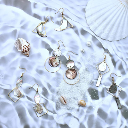 SUNNYCLUE 1 Box DIY 12 Pairs Geometric Natural Black Lip Shell Dangle Earrings Making Starter Kit Classic Drop Dangle Round Oval Rectangle Geometr...