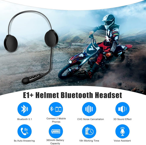 EJEAS E1+ Motorcycle Helmet Bluetooth Headset, Bluetooth 5.1 Helmet Speaker with Auto Answering Call and Noise Reduction Function, Motorcycle Helm...