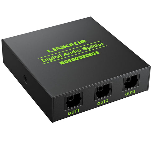 LiNKFOR Digital Optical Audio 1x3 Splitter Digital SPDIF Toslink Optical Fiber Audio Splitter 1 in 3 Out Aluminum Alloy with Optical Cable Support...