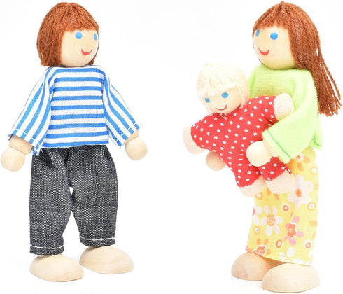 Wooden Doll House People of 7 Miniature Figures and 2 Pets, Dollhouse Dolls Family Set Accessories for Girls Toddler Kids Pretend Play and Imagina...