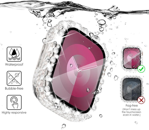 NewWays 2 in 1 Waterproof Bling Case 44mm for Apple Watch Screen Protector SE Series 6 5 4, Lace Full Glitter Diamond Rhinestone Bumper Face Cover...