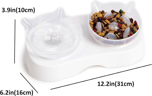 Elevated Cat Slow Feeder Bowl: Anti-Vomiting Bloat Stop Raised Food & Water Bowl for Kitten Healthy, Double Kitty with 5°Tilted Raised Cat Dishes,...