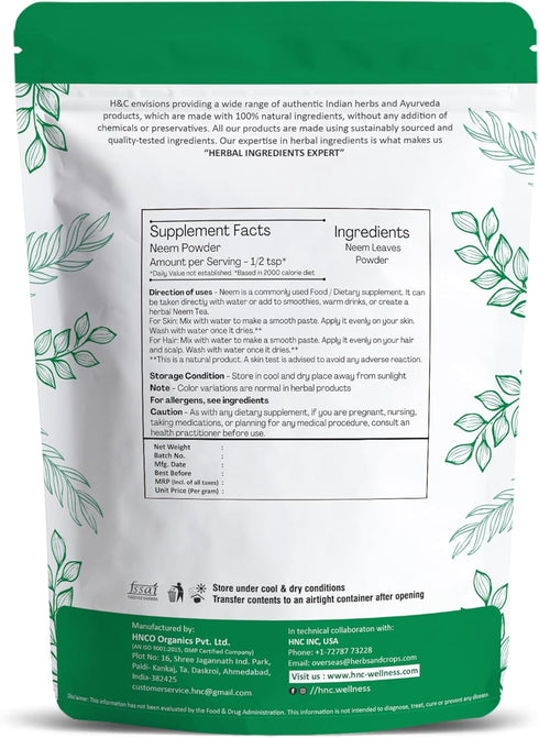 H&C Natural Neem Leaves Powder, 227 Grams (1/2 lb)...