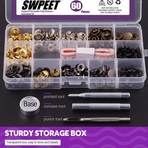 65Pcs 12.5mm Leather Snap Fasteners Kit, Including 6 Colors 60 Sets Leather Rivets with 4Pcs Fixing Tools and Soft Tape Measure, Metal Button Leat...