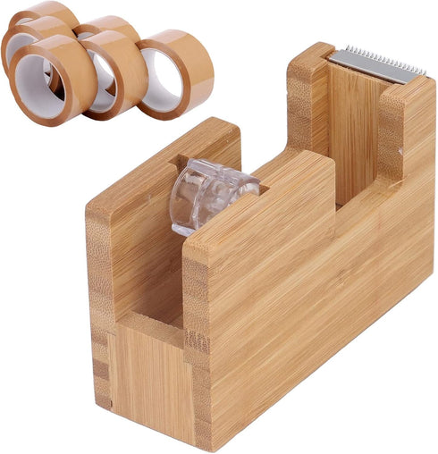 Pssopp Desktop Tape Dispenser Tape Base Mini Tape Dispenser Desktop Tape Dispenser Bamboo Wood Tape Cutter Holder Adhesive Roll Base Stationery To...