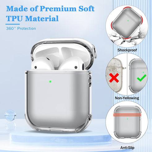 for Airpods 2nd Generation Case Cover, Clear Soft TPU Transparent Four Corner Military Grade Shockproof Protective Case with Cleaning Kit for Airp...