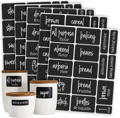 Talented Kitchen 128-Piece Chalkboard Pantry Labels for Containers - 2 x 3 in Black - Water-Resistant Preprinted White Script - Includes 88 Large,...