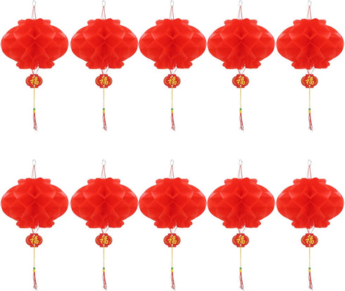10 Pcs Chinese New Year Lanterns Red Lanterns Set of 10 for Chinese Spring Festival Wedding Festival Restauran Party Decoration (25 Cm/10", 10 Pcs...