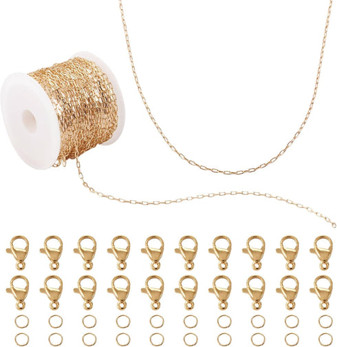 Pandahall 16.4 Feet Brass 14K Gold Plated Cable Chains Unwelded Paperclip Chains Jewelry Chains with Jump Rings Lobster Claw Clasps for Bracelet N...