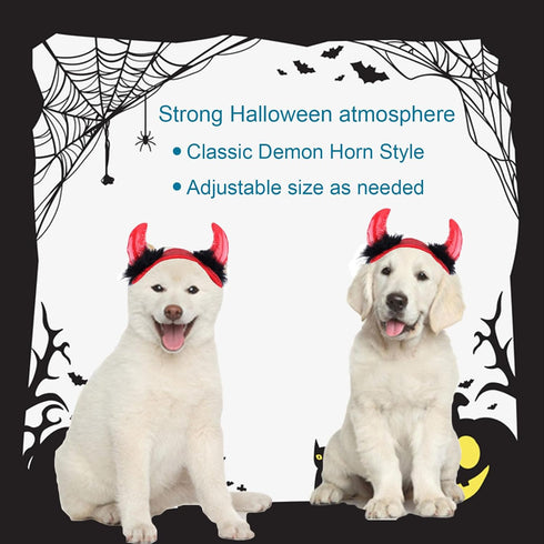 Pet Halloween Headband, Adjustable Devil Horn Hat for Dogs, Cat Halloween Costume Headwear Accessories, Pet Demon Headgear Cosplay for Puppy Kitte...