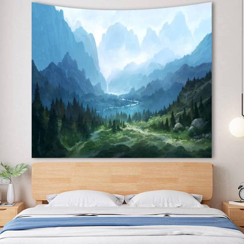 Apdidl Forest Tapestry for Bedroom Aesthetic Nature Foggy Mountain Tree Wall Tapestry Landscape Backdrop Green Woodland Scenery Wall Hanging for L...