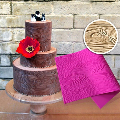 AK ART KITCHENWARE Woodgrain Fondant Impression Mat Silicone Cake Lace Mold Cake Texture Mat Pink BLM-23...