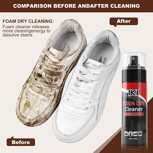 IKI Stubborn Stain Dry Cleaning Agent Set - Includes Large Horsehair Brush & 2 High-Fiber Towels - Effective on Clothes, Shoes, Fabrics, Blankets,...
