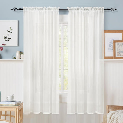 BUHUA White Sheer Curtains 84 Inches Long Rod Pocket Window Treatment Voile Panels 55" X 84" Length for Kitchen/Bedroom/Living Room Set of 2 Panel...