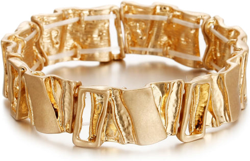 Gold Chunky Bangle Bracelets for Women Stretchy Link Chain Bracelet Flexible Wide Wristband Bangle Gifts...