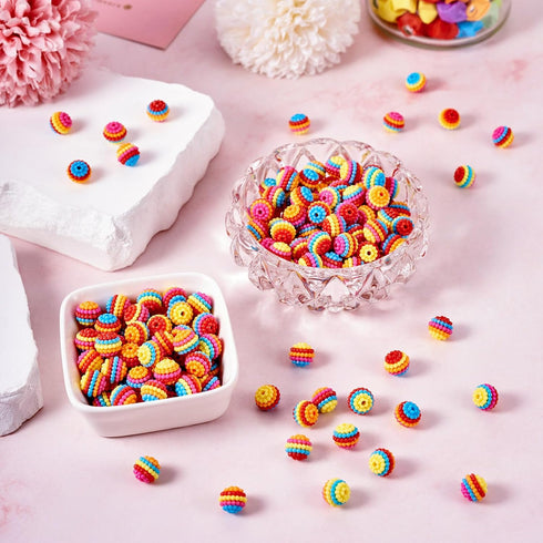 Beadthoven 200pcs 10mm Resin Berry Beads Mixed Color Round Beads Resin Chunky Bubblegum Beads Bulk Loose Spacer Beads Charms for Jewelry Making Ne...