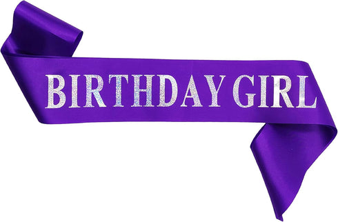 Birthday Girl Sash,Purple Satin Silver Iridescence Glitter Foil Sash,Queen Princess Party Decorations,Women's Birthday Party Supplies,16,18,21,30,...
