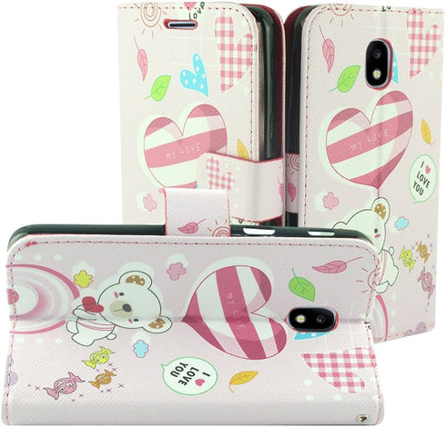 For Samsung Galaxy J7 (2018), J7 Refine, J7 Star, J7V 2nd Gen. SM-J737 - Image Flip Wallet Case + Tempered Glass Screen Protector - Bear...