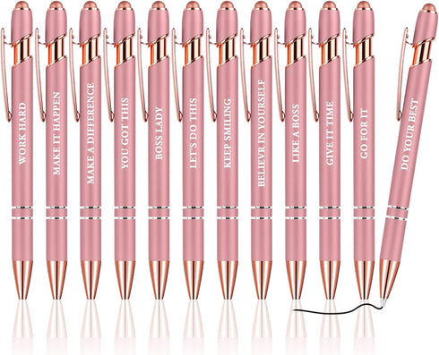 AUAUY 12 PCS Snarky Office Pens, Ballpoint Pens Set with 12 Replacement Refills, 2 in 1 Stylus Pen Stylish Pen, Office Metal Inspirational Pen, Fu...