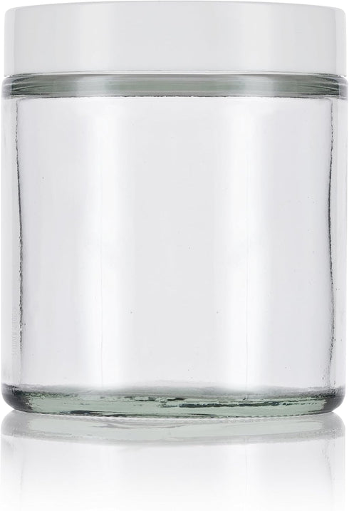 4 oz / 120 ml Clear Thick Glass Straight Sided with White Smooth Lid (12 pack) + Small Glass Balm Jar...