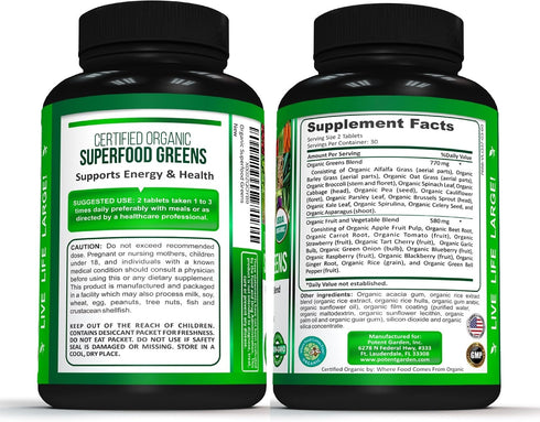 Organic Superfood Greens, Fruit and Veggies Supplement Rich in Vitamins & Antioxidants with Alfalfa, Beet Root & Tart Cherry to Boost Energy, Immu...